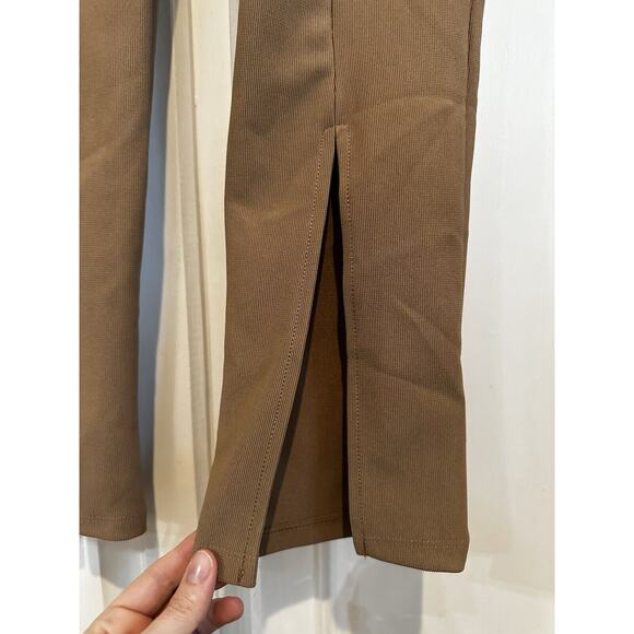 ZARA FRONT SPLIT Hem RIBBED LEGGINGS Size Large Women’s Camel Edgy Classic - Picture 4 of 9